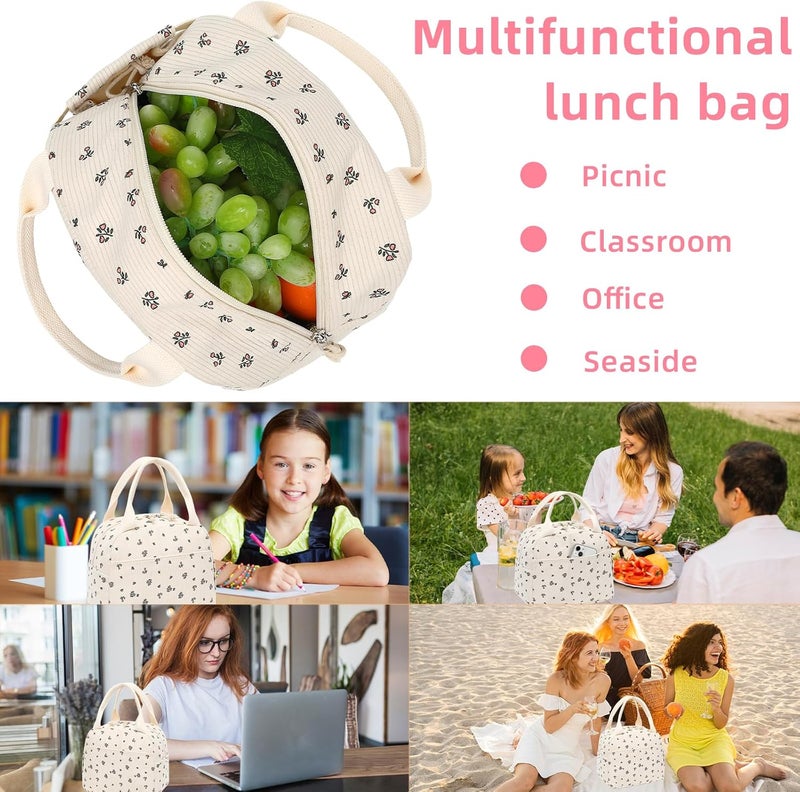 LEDAOU Lunch Box for Women Insulated Lunch Bag Corduroy Lunch Tote Bags Leakproof Cooler Lunch Case for Travel Work Picnic - Image 4